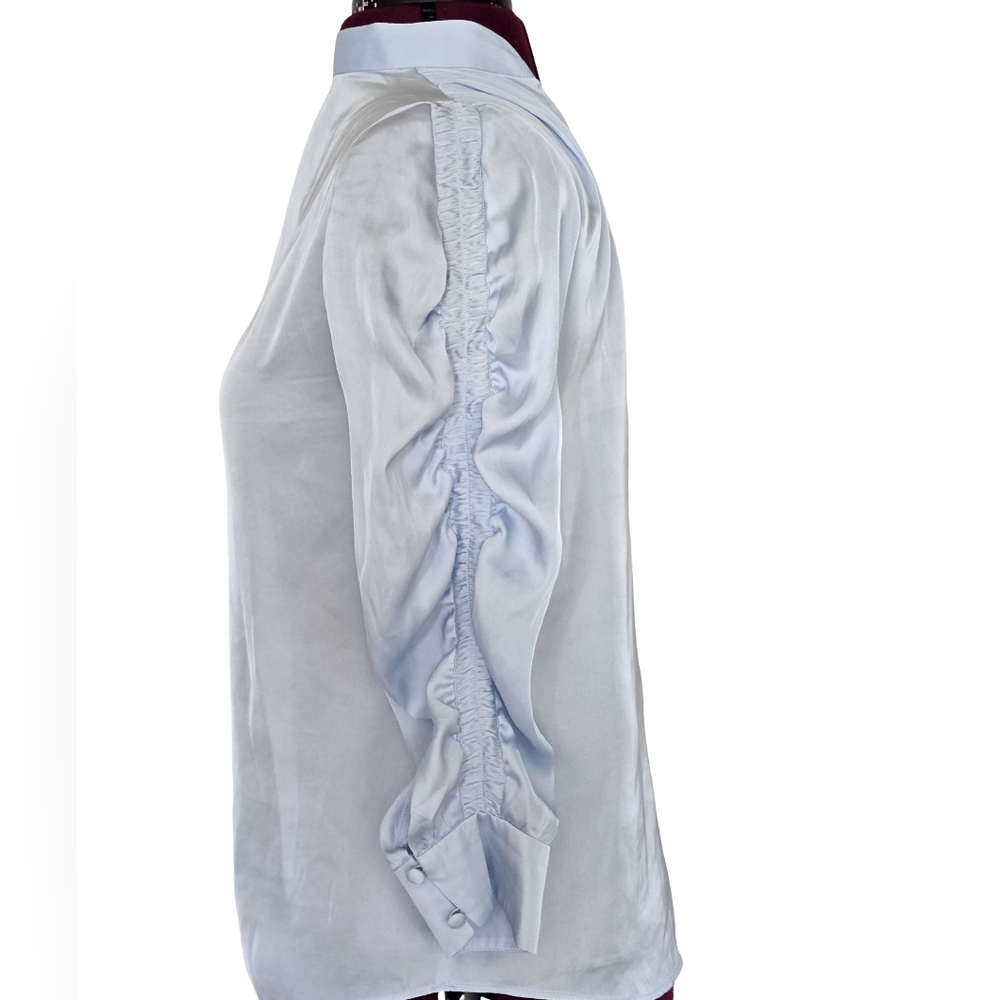 White House Black Market Light Blue Blouse With Rouched Sleeves - Picture 3 of 8
